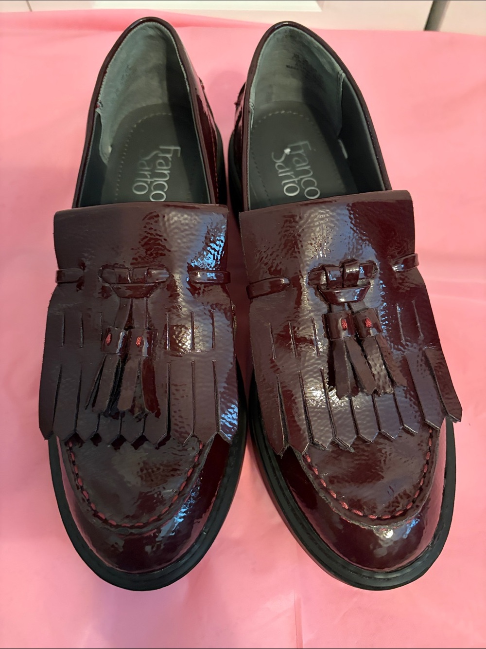 Franco Sarto Men's Glossy Burgundy Tassel Kiltie Loafers
